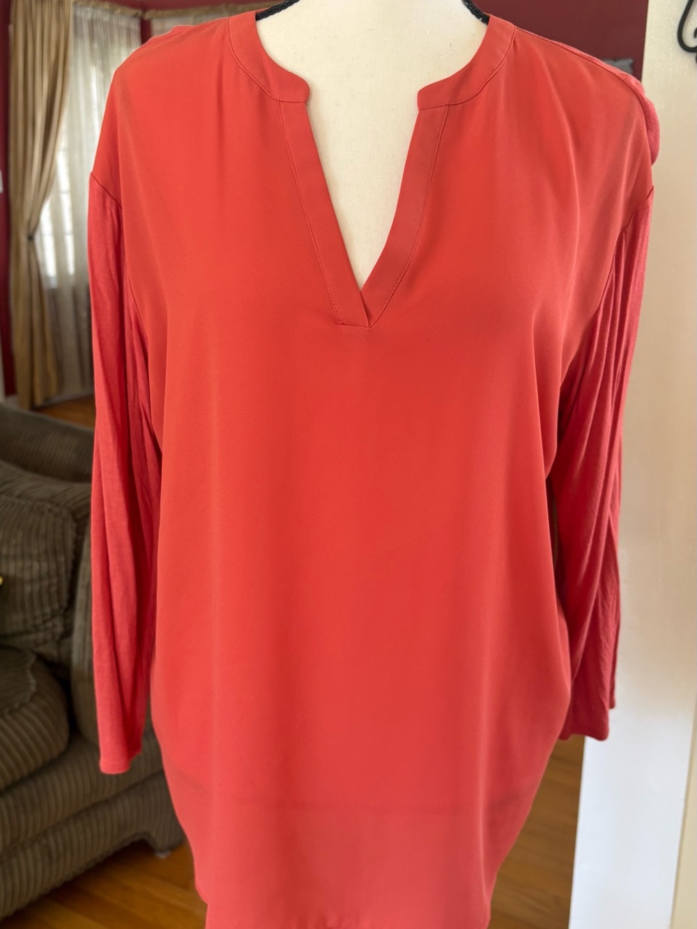 INC International Concepts Coral Split V-Neck Long Sleeve Tunic
